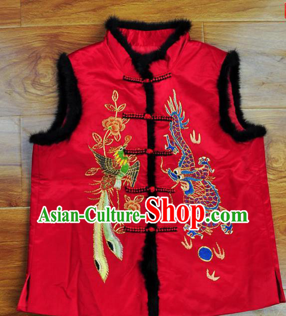 Traditional Chinese Embroidered Red Vest Hand Embroidery Tang Suit Silk Waistcoat for Women