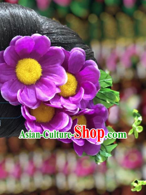 China Minority Purple Sunflowers Hair Stick Miao Ethnic Female Hair Accessories