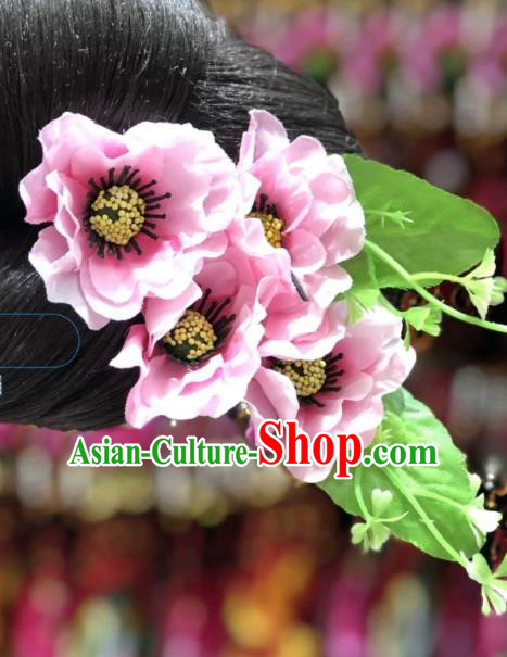 China Minority Nationality Pink Flowers Hair Stick Miao Ethnic Bride Hair Accessories