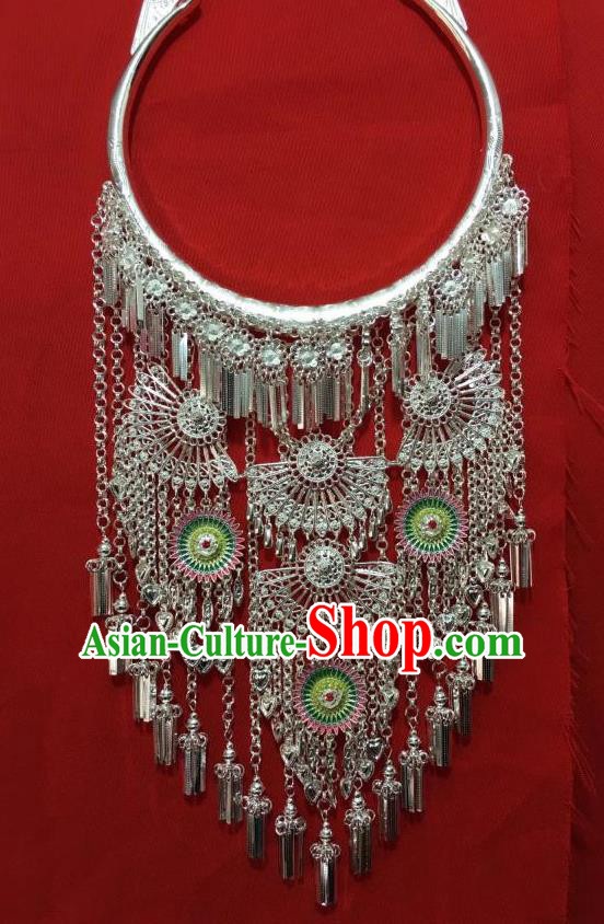 Chinese Yunnan Miao Nationality Folk Dance Accessories Ethnic Women Jewelry Silver Peacock Necklace