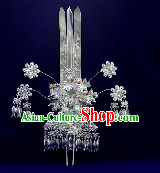 Chinese Guizhou Miao Nationality Wedding Hairpins Phoenix Coronet Traditional Minority Hair Accessories Ethnic Festival Dance Colorful Beads Hair Crown