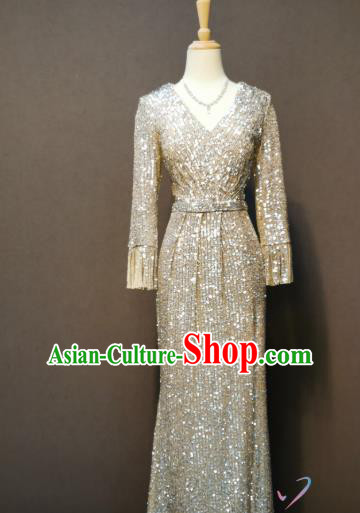 Top Grade Compere Sequins Full Dress Singer Clothing Chorus Costumes Evening Wear