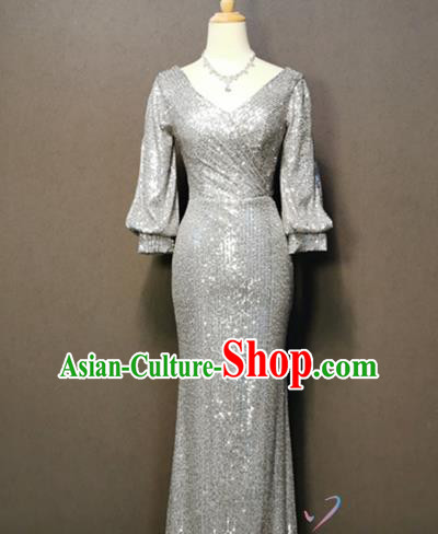 Annual Meeting Compere Argent Sequins Full Dress Chorus Costumes Evening Wear Singer Clothing