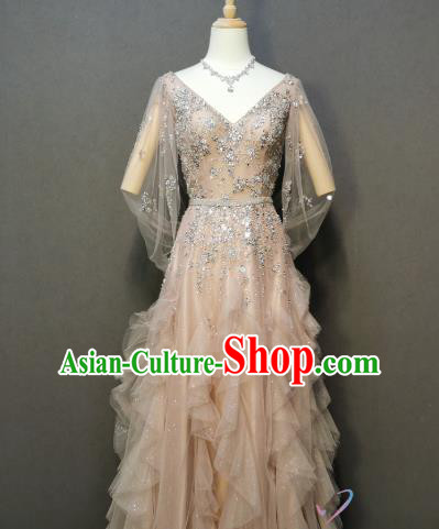 Compere Champagne Bubble Full Dress Annual Meeting Costumes Bride Embroidery Beads Dress Evening Wear