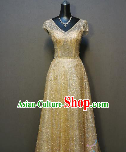 Annual Meeting Costumes Evening Wear Bride Toast Dress Compere Golden Full Dress