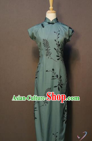 Retro Green Qipao Dress Drama Republic of China Classical Clothing Traditional Shanghai Wang Jiazhi Cheongsam