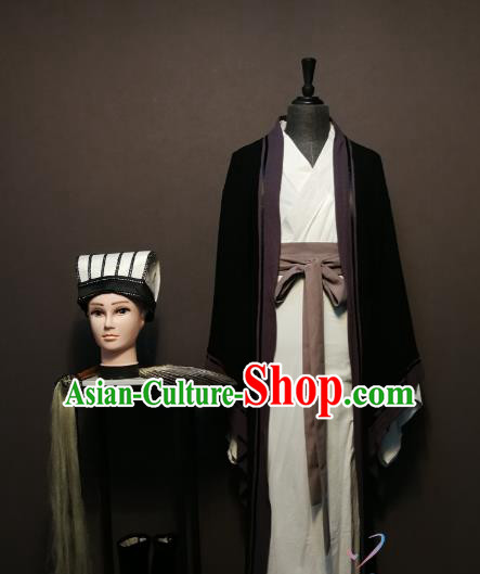 China Ancient Scholar Clothing Drama Three Kingdoms Period Strategist Zhuge Liang Costumes and Hat