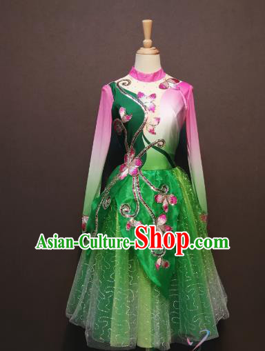 Women Modern Dance Clothing China Spring Festival Gala Opening Dance Costumes Square Dance Green Short Dress