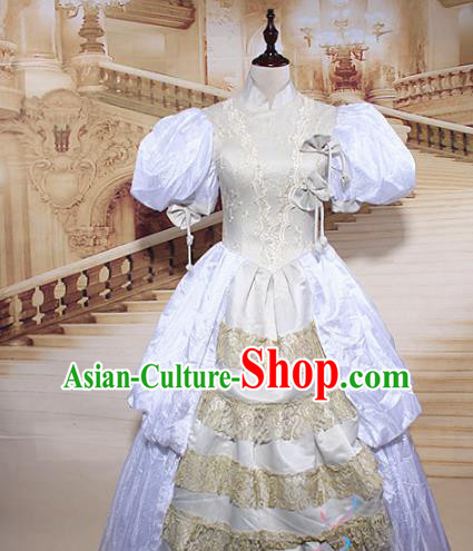 Europe Princess White Dress Traditional Western Court Costumes England Stage Performance Clothing