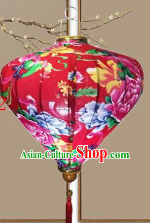 Handmade Chinese Printing Peony Palace Lanterns Traditional New Year Lantern Classical Festival Red Cloth Lamp