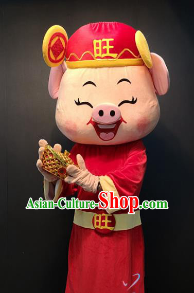 Custom Cosplay God of Wealth Walking Cartoon Costume New Year Stage Performance Clothing Puppet Fortune Pig Apparels and Headwear