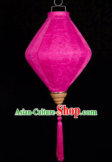 Handmade Chinese Bamboo Pattern Rosy Silk Palace Lanterns Traditional New Year Decoration Lantern Classical Spring Festival Hanging Lamp