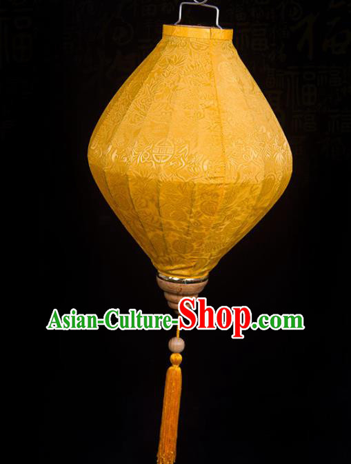 Handmade Chinese Bamboo Pattern Yellow Silk Palace Lanterns Traditional New Year Decoration Lantern Classical Spring Festival Hanging Lamp