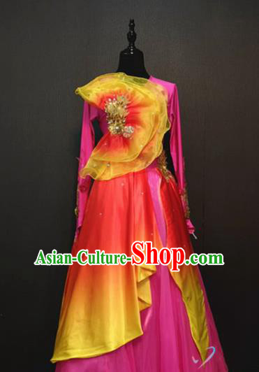 Stage Performance Costume Traditional Opening Dance Clothing Spring Festival Gala Modern Dance Rosy Long Dress