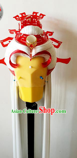 China Cosplay Game Character Wigs Ancient Handmade BJD Swordsman White Wig Sheath Hair Accessories