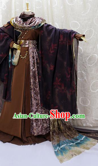 Professional Cosplay Swordsman Feng Xiaoyao Costumes Custom China Ancient Monarch Brown Clothing
