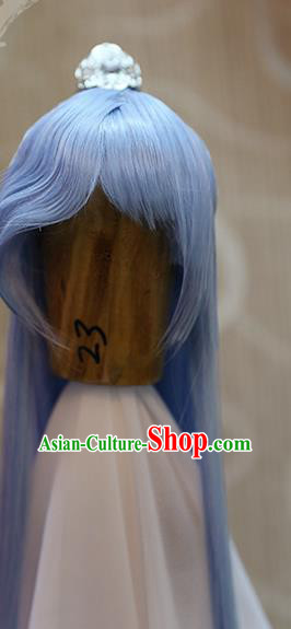 BJD Young Knight Blue Wig Sheath Handmade Cosplay China Ancient Swordsman Wigs Style and Headpiece
