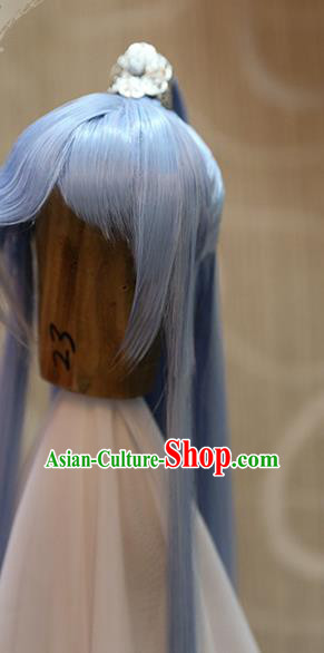 BJD Young Knight Blue Wig Sheath Handmade Cosplay China Ancient Swordsman Wigs Style and Headpiece