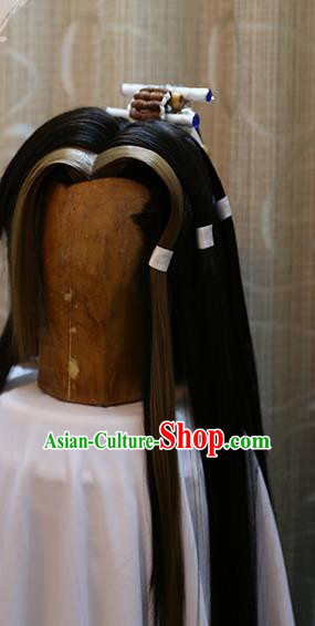Cosplay Swordsman Shi Jiuru Wig Sheath Handmade China Ancient Chivalrous Knight Wigs Style and Hair Accessories