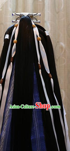 Cosplay Swordsman Shi Jiuru Wig Sheath Handmade China Ancient Chivalrous Knight Wigs Style and Hair Accessories