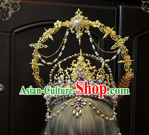 Handmade Gothic Queen Hair Accessories Headwear Halloween Cosplay Deluxe Golden Royal Crown