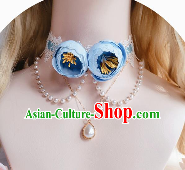 Top Halloween Cosplay Stage Show Accessories Europe Court Blue Roses Necklet Bride Wedding Necklace