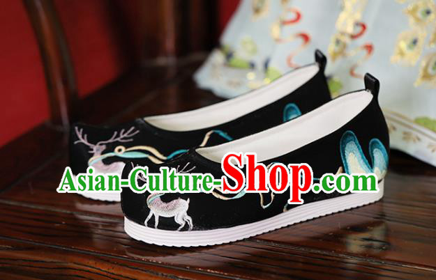 China Handmade Black Bow Shoes Embroidered Wapiti Shoes Cloth Shoes Princess Shoes Hanfu Shoes