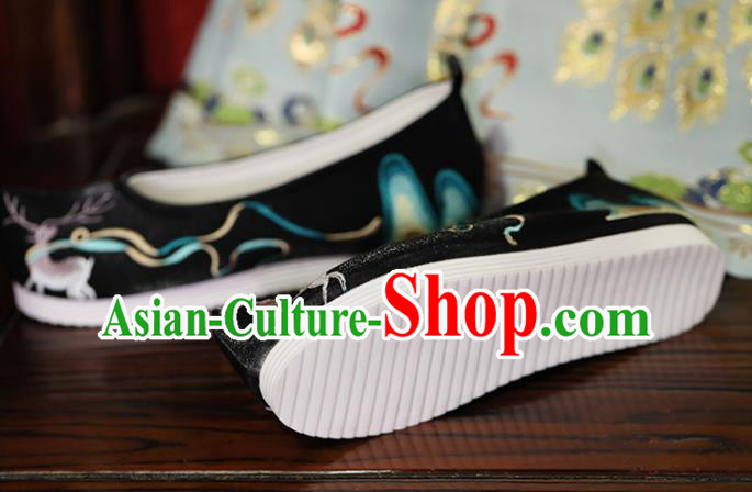 China Handmade Black Bow Shoes Embroidered Wapiti Shoes Cloth Shoes Princess Shoes Hanfu Shoes