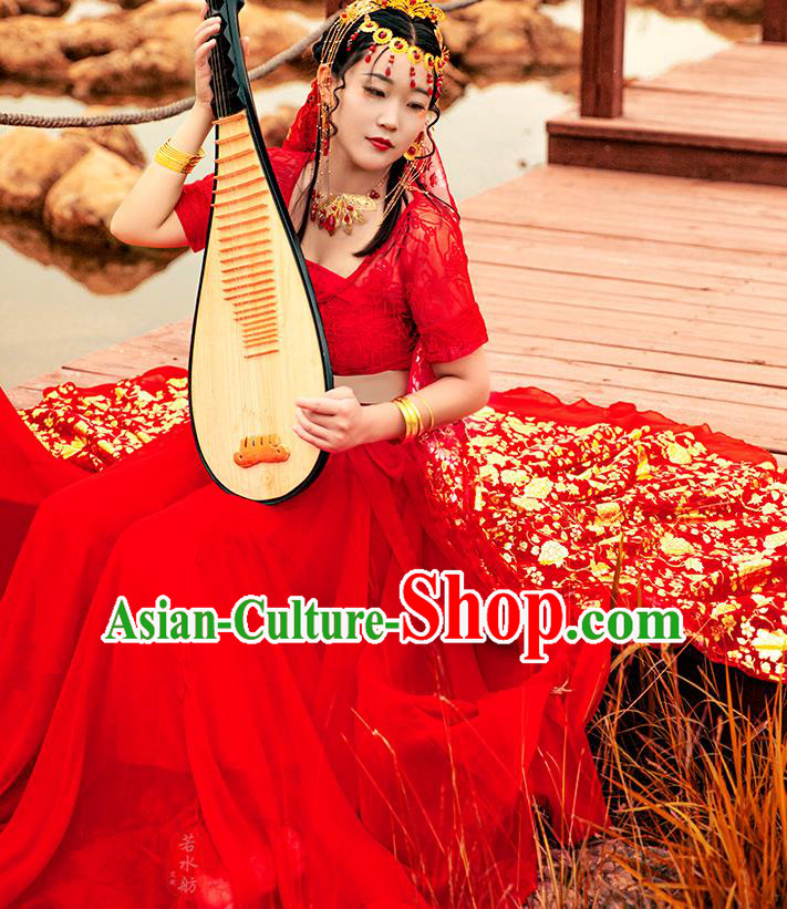 Chinese Cosplay Court Lady Costumes Ancient Princess Classical Dance Red Hanfu Dress and Headwear