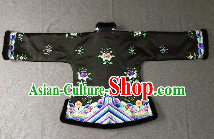 Chinese Tang Suit Black Silk Jacket Apparels Embroidered Upper Outer Garment Winter Costume