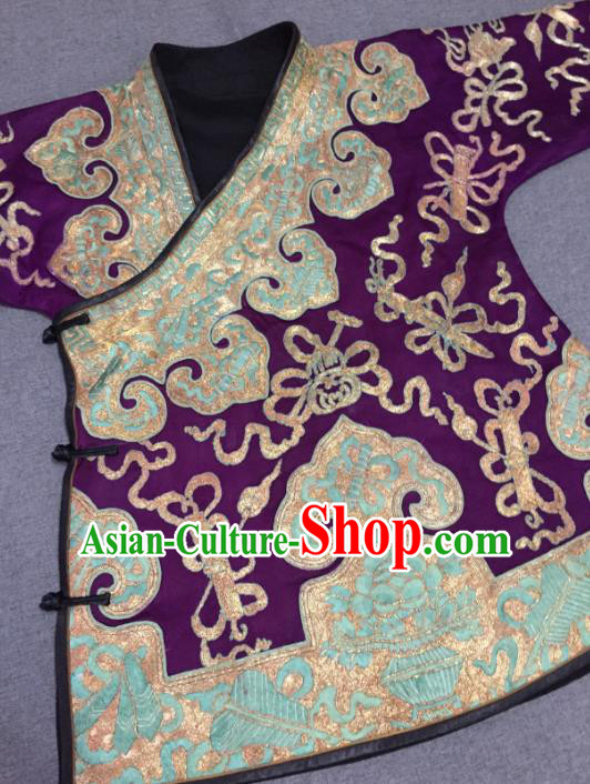 Chinese Court Embroidered Apparels Upper Outer Garment National Costume Tang Suit Purple Silk Jacket