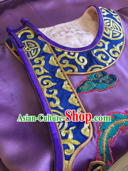 Chinese Court Embroidered Phoenix Purple Brocade Jacket Apparels Upper Outer Garment National Tang Suit Costume