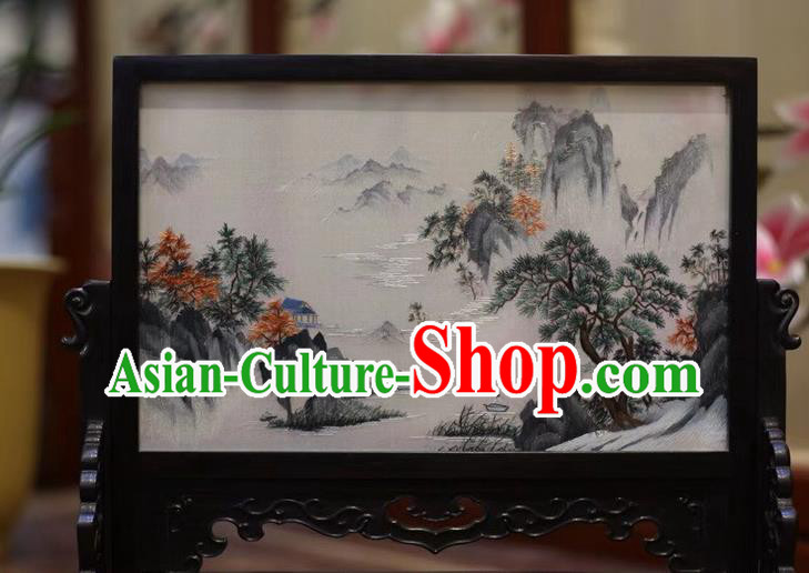 China Embroidered Table Screen Wood Byobu Screen Hand Embroidery Craft