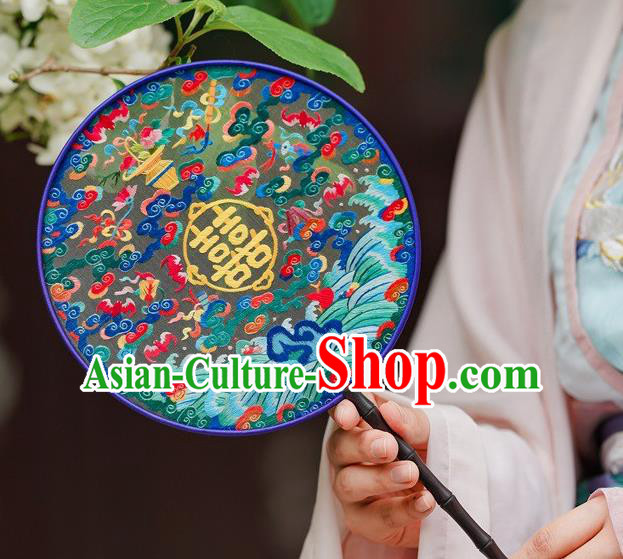China Ancient African Blackwood Palace Fan Wedding Fan Classical Dance Double Side Silk Fans Suzhou Embroidery Fan