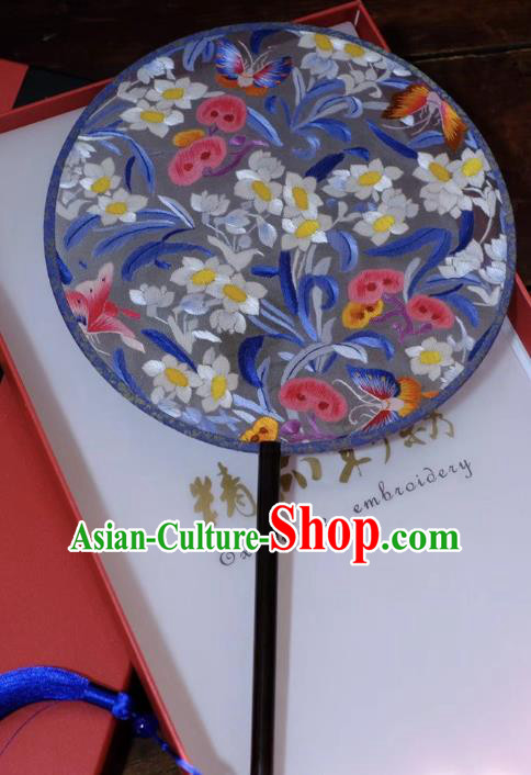 China Embroidery Orchids Silk Fan Handmade Round Fan Suzhou Double Side Fans Ancient Palace Fan Qing Dynasty Court Lady Fans
