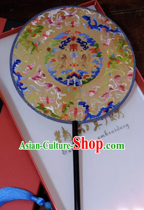 China Qing Dynasty Court Lady Fans Suzhou Double Side Fans Handmade Embroidery Lotus Silk Fan Ancient Palace Fan