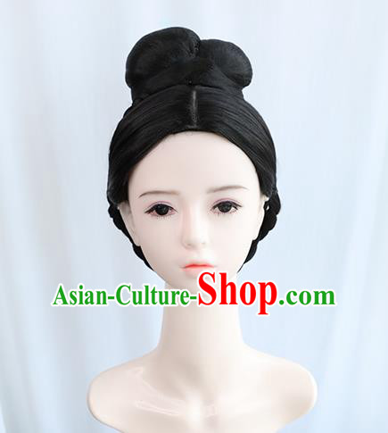 Chinese Song Dynasty Court Female Bangs Wigs Best Quality Wigs China Cosplay Wig Chignon Ancient Imperial Consort Wig Sheath