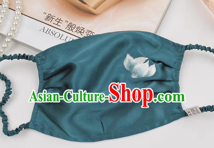 Handmade Chinese Style Protective Mask Accessories Peacock Blue Silk Mask Embroidered Face Mask