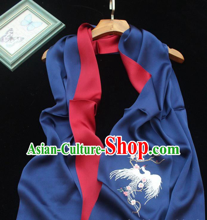 Chinese Traditional Cheongsam Embroidery Phoenix Accessories Embroidered Scarf Navy Silk Tippet