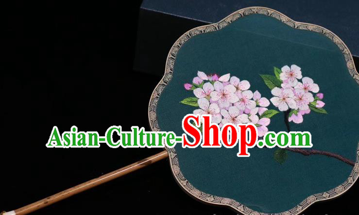 Deep Green Silk Fan China Traditional Handmade Embroidered Palace Fan Classical Dance Embroidery Plum Blossom Fan