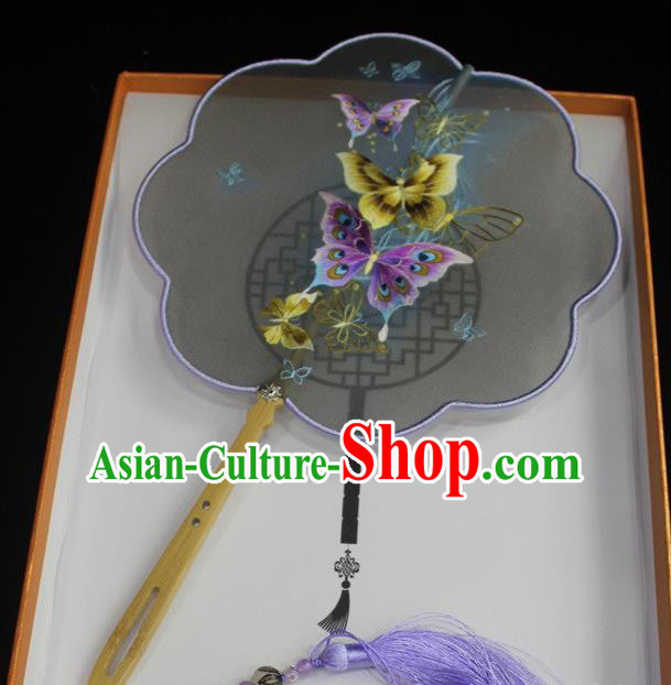 China Court Silk Fan Traditional Hanfu Fan Handmade Suzhou Embroidery Butterfly Palace Fan Embroidered Dance Fan