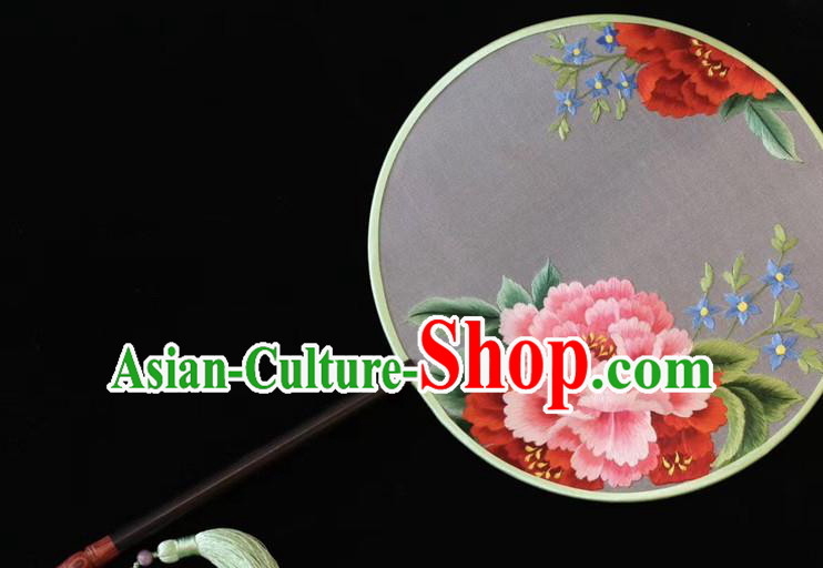 China Ancient Princess Silk Fans Embroidered Round Fan Handmade Suzhou Embroidery Peony Palace Fan