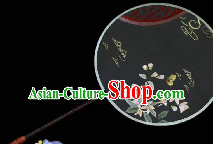 China Ancient Court Black Silk Fans Handmade Suzhou Embroidery Palace Fan Embroidered Round Fan