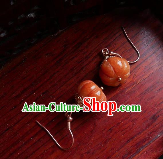 China Traditional Hanfu Topaz Earrings Brass Pumpkin Ear Accessories