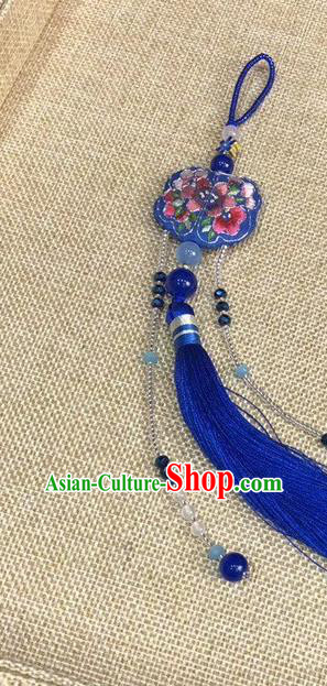 China Traditional Royalblue Tassel Accessories National Cheongsam Brooch Suzhou Embroidery Pendant