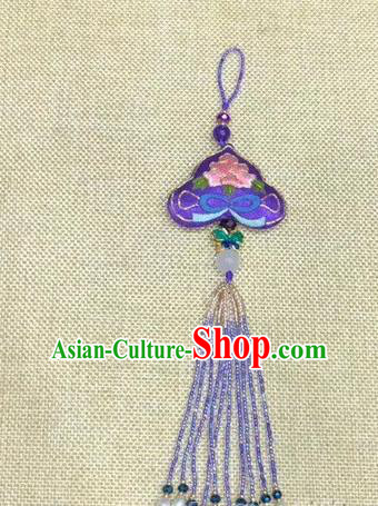 China Suzhou Embroidery Craft Traditional National Cheongsam Pendant Beads Tassel Accessories Purple Silk Brooch