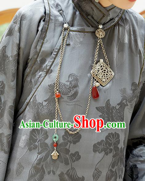 China Traditional Cupronickel Accessories Jade Brooch Classical Cheongsam Tassel Pendant
