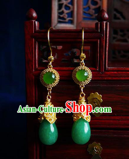 China Aventurine Ear Accessories Women Jewelry Handmade Traditional Hanfu Earrings