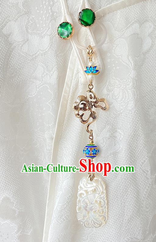 China Traditional White Shell Tassel Pendant Cheongsam Accessories Classical Carving Phoenix Brooch