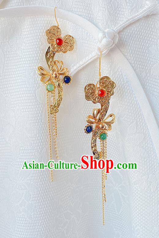 China Classical Court Ear Accessories Women Jewelry Handmade Traditional Hanfu Golden Tassel Earrings